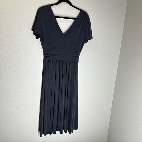 Sundance Square Neck Midi Dress Short Flare Sleeves Gathered Waist Size M Women - Picture 7 of 10